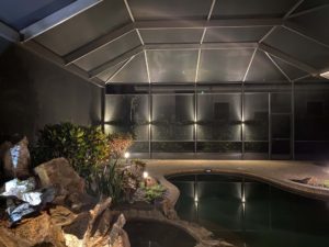 White pool cage lighting in Bonita Springs, Florida