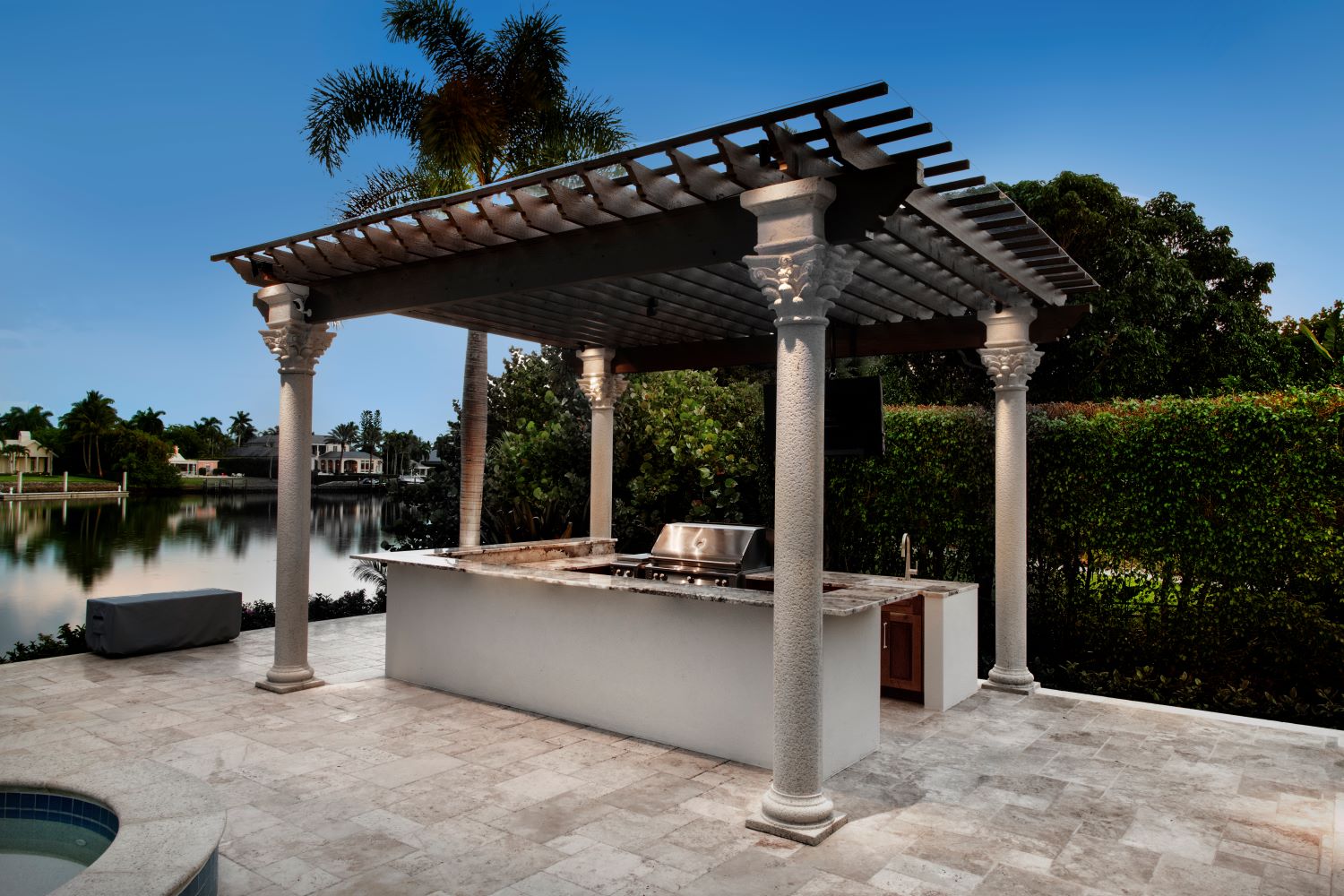 Landscape lighting illuminating Gazebo in Port Royal community in Naples, Florida.