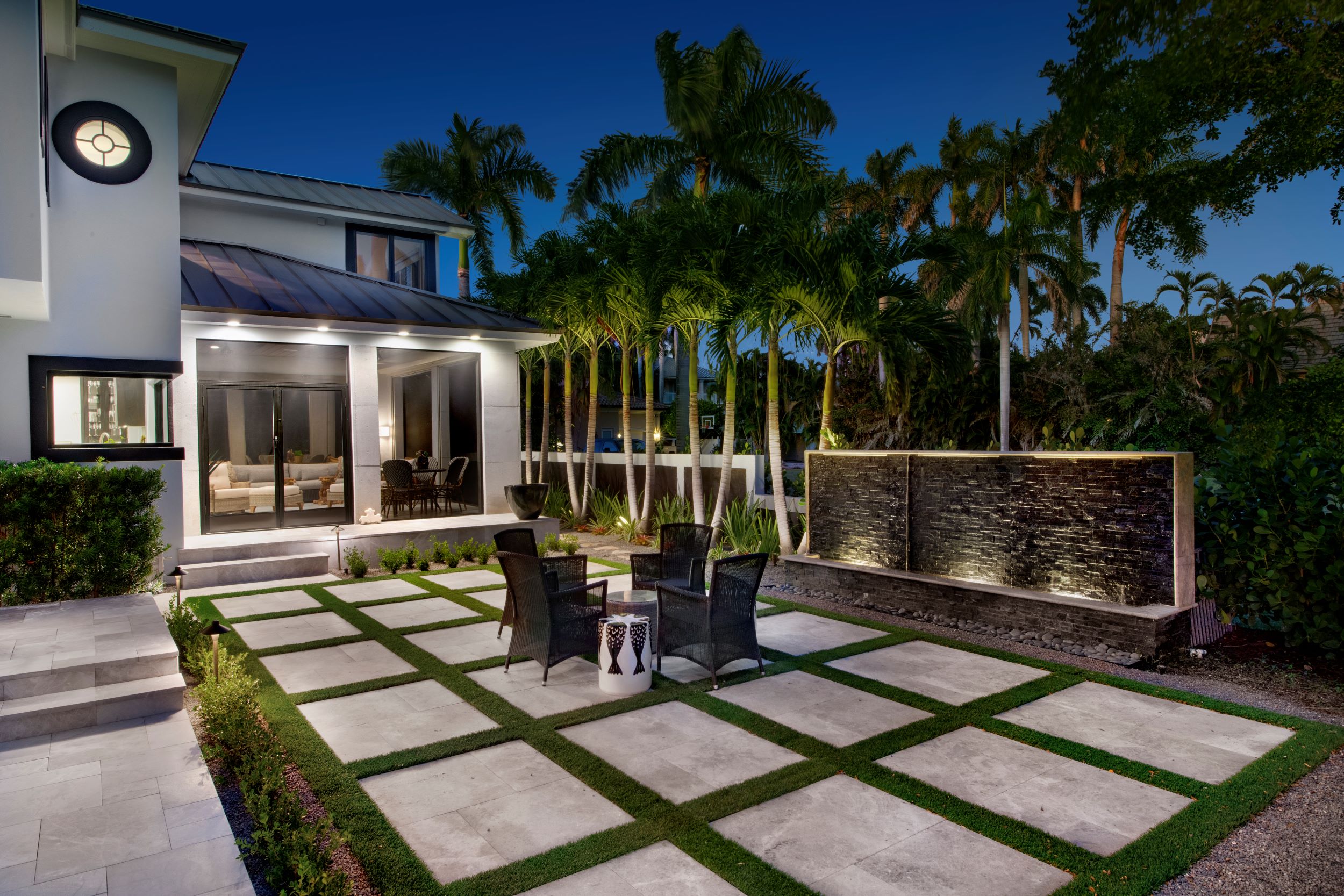 Landscape lighting on estate home in Naples, Florida.